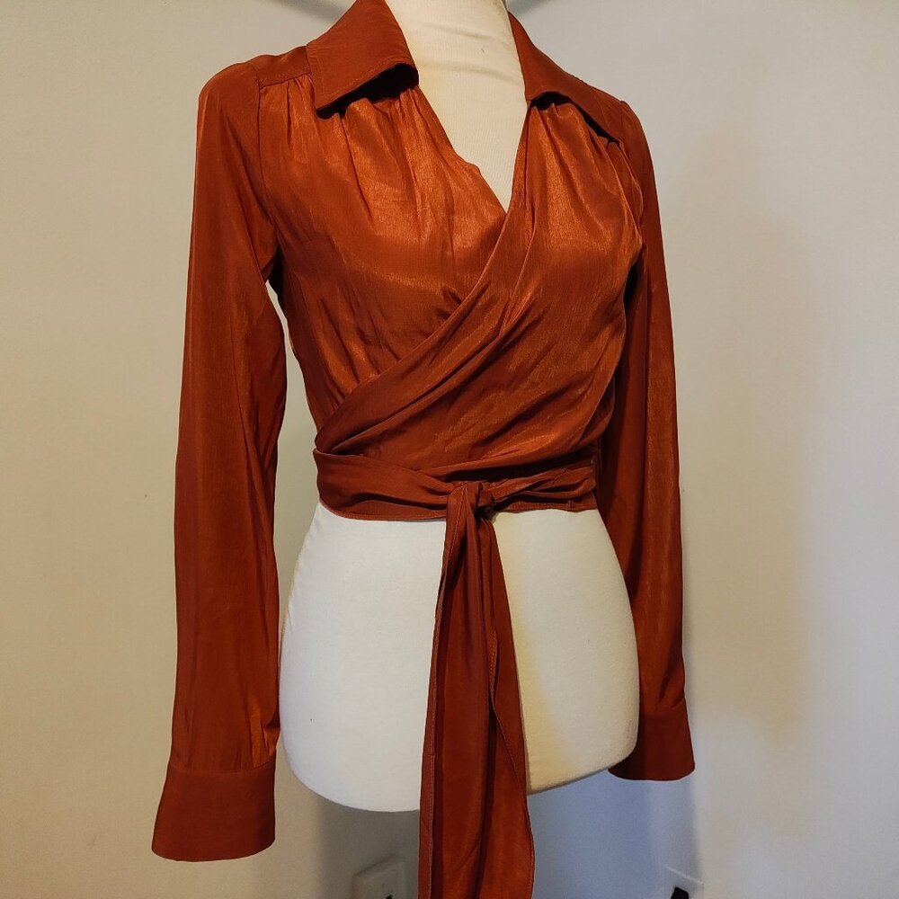 Beige Botany Rust Wrap Around Top S - image 1